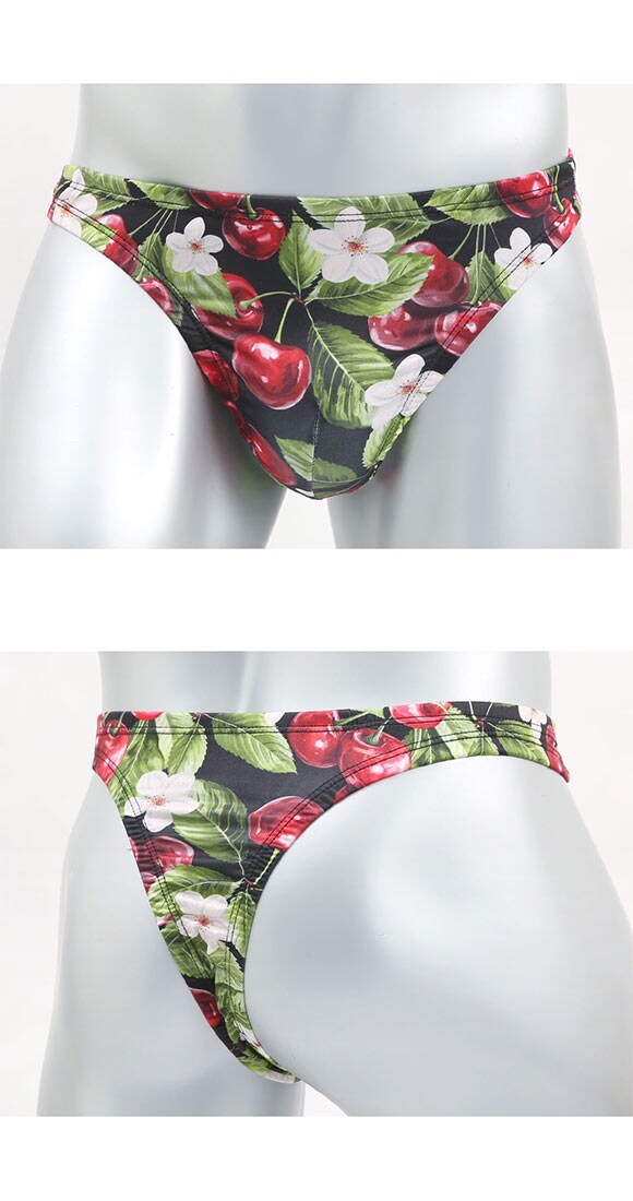 キングノバ チェリー柄 Tバック ビキニ パンツ メンズ 前とじ M L LL  KING NOVA ストレッチ プリント