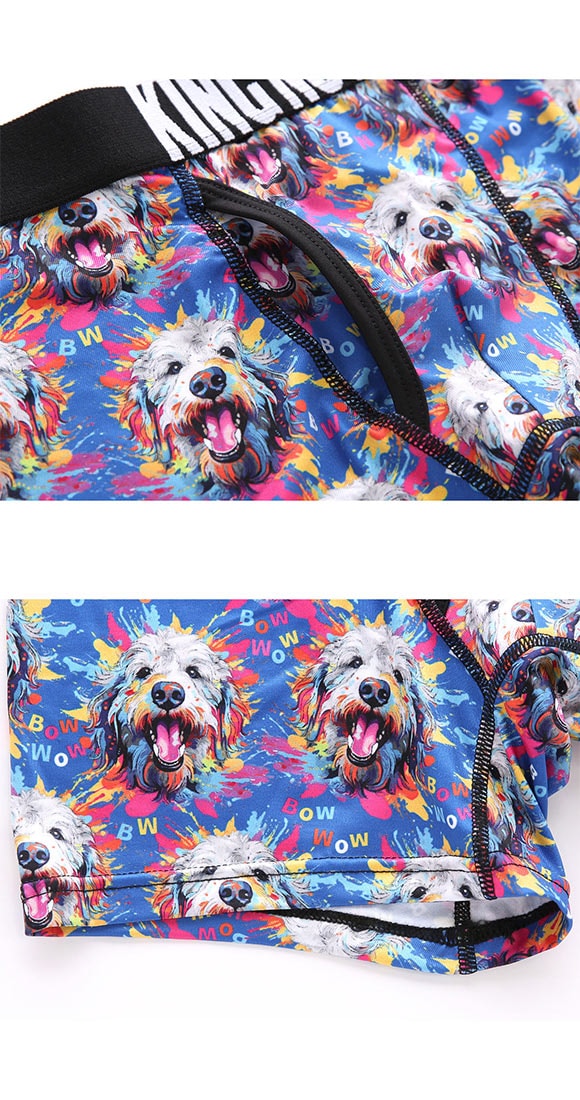 キングノバ スプラッシュわんこ柄 ボクサーパンツ メンズ 前あき M L LL ストレッチ プリント 大きいサイズ 贈り物 ギフト KING NOVA