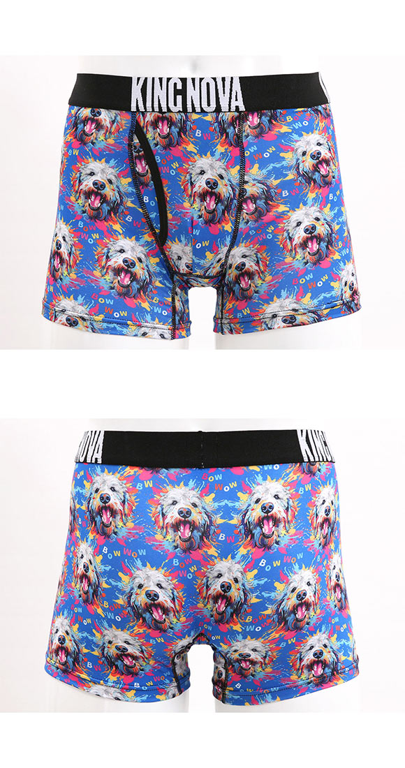 キングノバ スプラッシュわんこ柄 ボクサーパンツ メンズ 前あき M L LL ストレッチ プリント 大きいサイズ 贈り物 ギフト KING NOVA