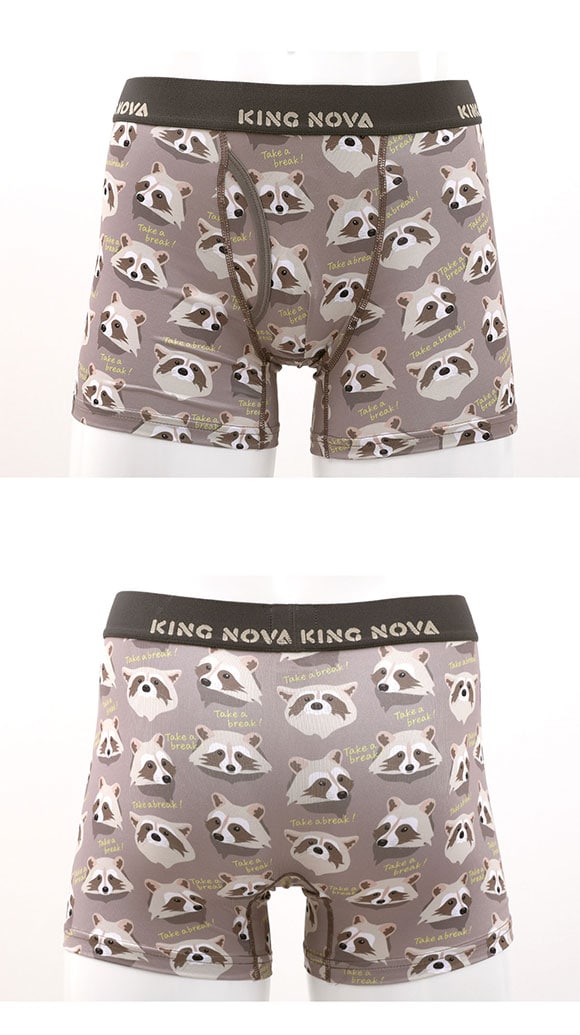 キングノバ あらいぐま柄 ボクサーパンツ メンズ 前あき  M L LL ストレッチ プリント 大きいサイズ 贈り物 ギフト KING NOVA