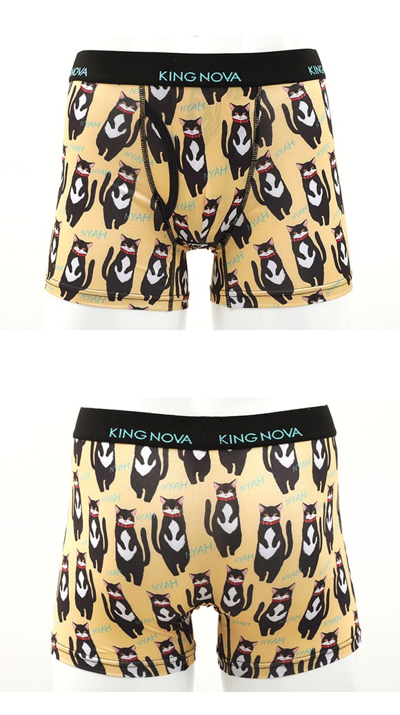 キングノバ 黒猫柄 ボクサーパンツ メンズ 前あき  M L LL ストレッチ プリント 大きいサイズ 贈り物 ギフト KING NOVA