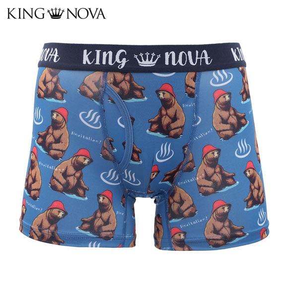 キングノバ サウナーくま柄 ボクサーパンツ メンズ 前あき  M L LL ストレッチ プリント 大きいサイズ 贈り物 ギフト KING NOVA
