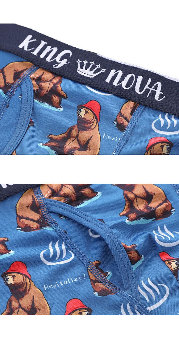 キングノバ サウナーくま柄 ボクサーパンツ メンズ 前あき  M L LL ストレッチ プリント 大きいサイズ 贈り物 ギフト KING NOVA