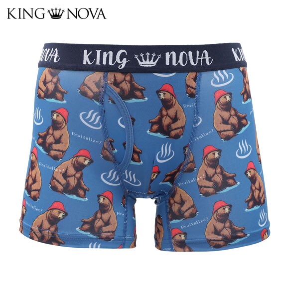 キングノバ サウナーくま柄 ボクサーパンツ メンズ 前あき 3L 4L ストレッチ プリント 大きいサイズ 贈り物 ギフト KING NOVA