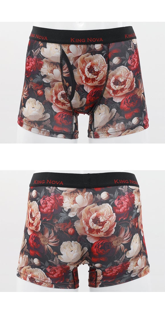 キングノバ アンティークフラワー柄 ボクサーパンツ メンズ 前あき M L LL プリント 大きいサイズ ビキニ ブリーフ KING NOVA