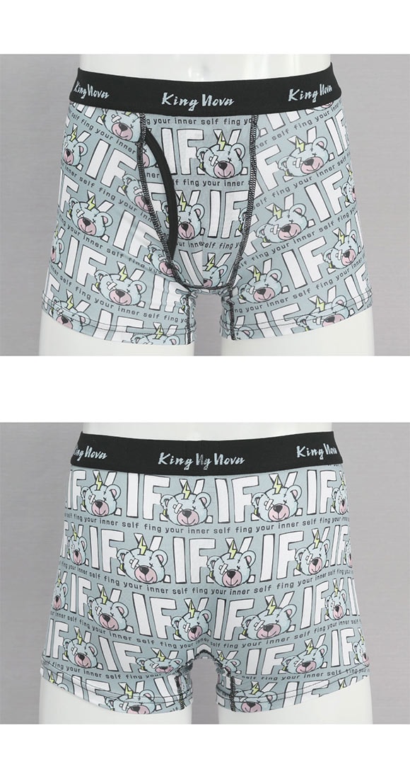 キングノバ IFくま柄 ボクサーパンツ メンズ 前あき M L LL ストレッチ プリント 大きいサイズ KING NOVA ギフト