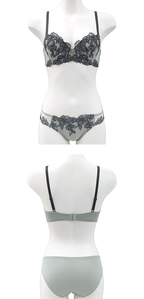 ピュアシェリ 花柄チュール ブラセット BCD 大きいサイズ 谷間 ブラジャー ショーツ セット 谷間 L字 脇寄せ 盛り PURECHERIE