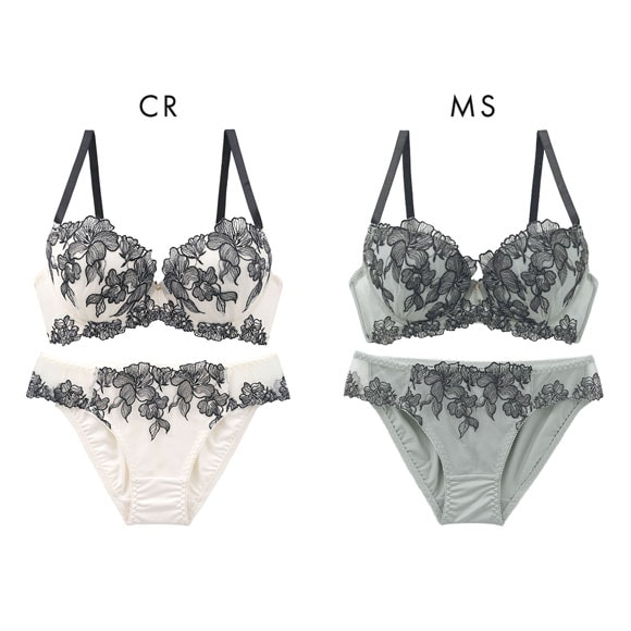 ピュアシェリ 花柄チュール ブラセット BCD 大きいサイズ 谷間 ブラジャー ショーツ セット 谷間 L字 脇寄せ 盛り PURECHERIE