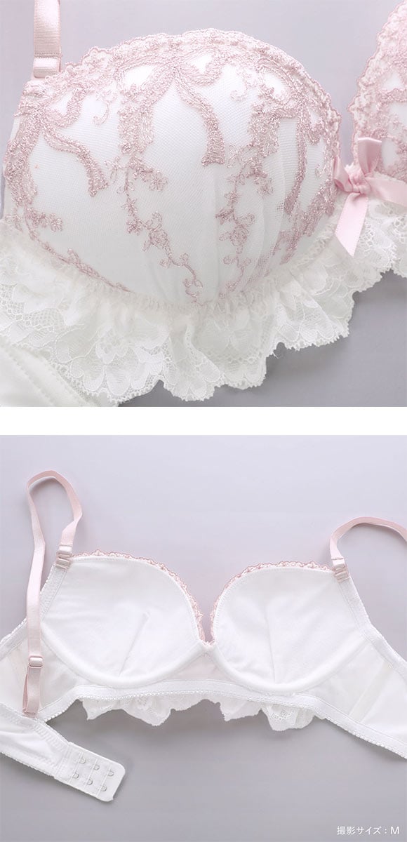 ルルモアナ リボン柄チュールレース ノンワイヤー ブラセット M L LL ブラジャー ショーツ セット ワイヤレス LULUMOANA