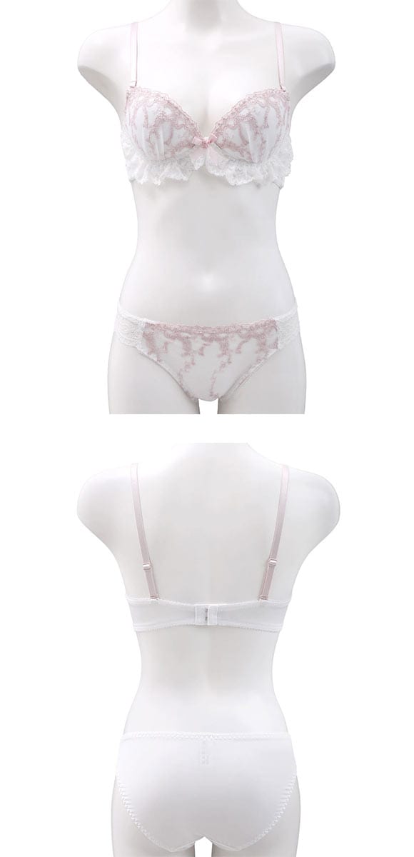 ルルモアナ リボン柄チュールレース ノンワイヤー ブラセット M L LL ブラジャー ショーツ セット ワイヤレス LULUMOANA