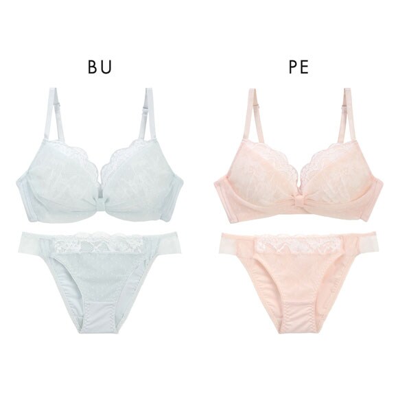 ルルモアナ ドット柄ハーフリボン ノンワイヤー ブラセット M L LL ブラジャー ショーツ セット ワイヤレス LULUMOANA 大きいサイズ