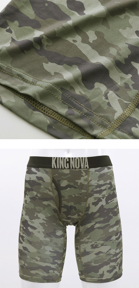 キングノバ 迷彩柄 5分丈 ロングボクサーパンツ メンズ 前あき M L LL ストレッチ 大きいサイズ KING NOVA