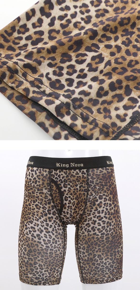 キングノバ ヒョウ柄 5分丈 ロングボクサーパンツ メンズ 前あき M L LL ストレッチ 大きいサイズ KING NOVA
