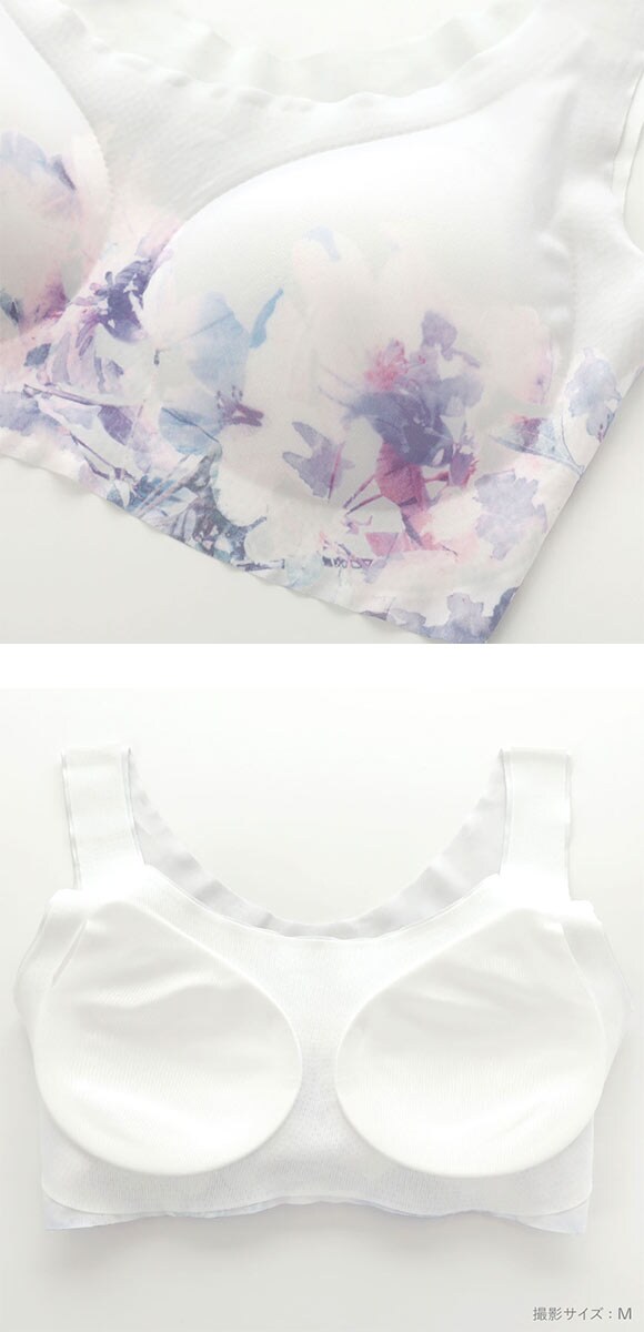 縫い目がない フラワープリント シームレス ノンワイヤーブラ ヘム おやすみブラ スポーツブラ ワイヤレスブラ ナイトブラ
