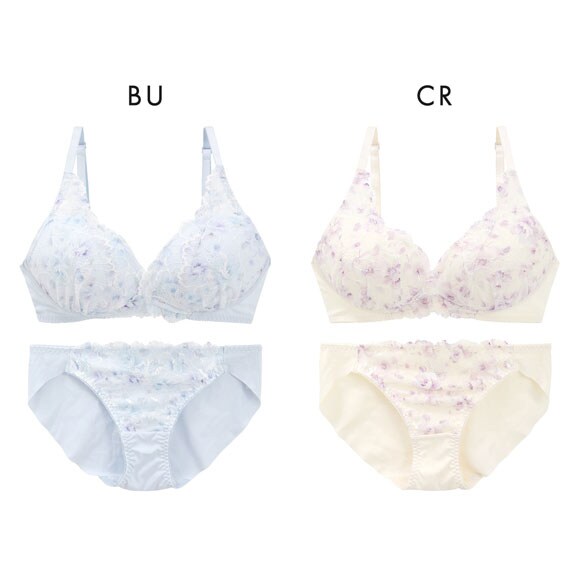 ルルモアナ 脇高プリントレース ノンワイヤー ブラセット M L LL ブラジャー ショーツ セット ワイヤレス