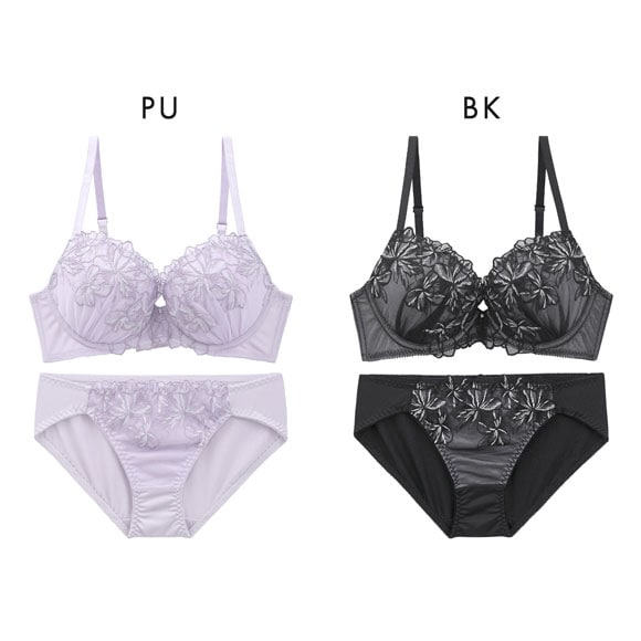 ピュアシェリ ラメ入り花柄チュール ブラセット BCD 谷間 盛り 脇寄せ ブラジャー ショーツ セット PURECHERIE