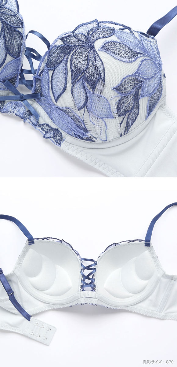 スパイシー 脇高 ブラジャー ショーツ セット 2色花柄チュール フロント編み上げ SPICY 大きいサイズ