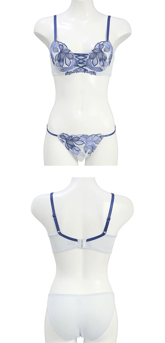 スパイシー 脇高 ブラジャー ショーツ セット 2色花柄チュール フロント編み上げ SPICY 大きいサイズ