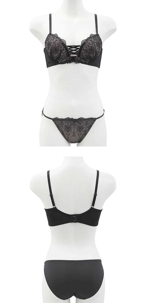 スパイシー 脇高 アラベスク×編み上げレースアップ ブラセット BCD65-85 ブラジャー ショーツ セット SPICY