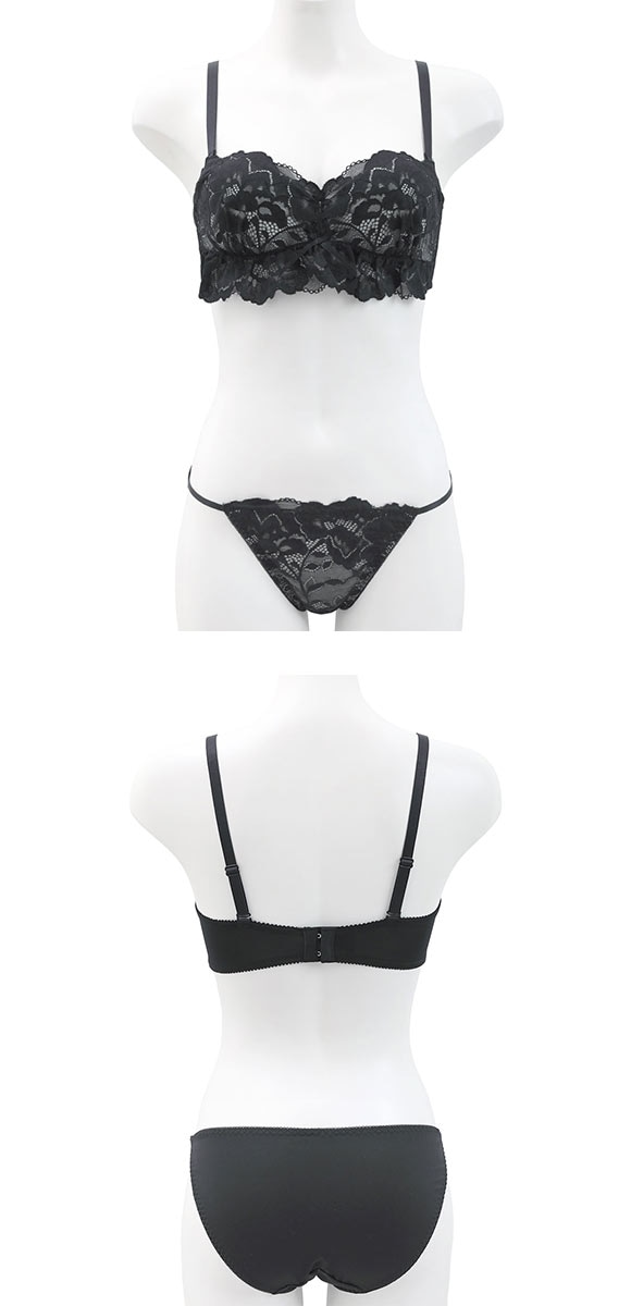 スパイシー レーシーカバーフリル ハーフカップ ブラセット ABCD ブラジャー ショーツ セット 1/2カップ ブラレット バンドゥ チューブブラ