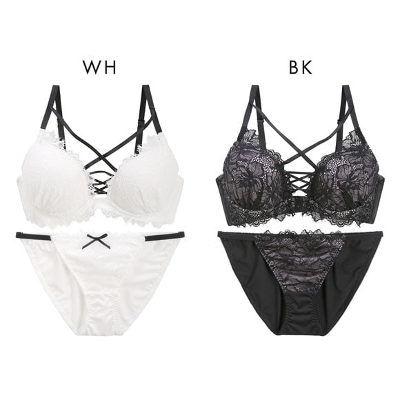 ジュリアンジェ 編み上げレースアップ レーシー ブラセット BCD65-85 大きいサイズ 谷間 ブラジャー ショーツ セット SPICY