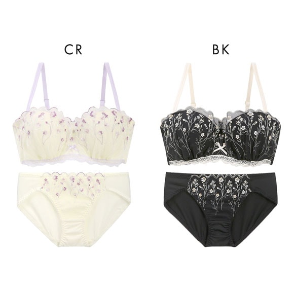 ピュアシェリ 小花チュール 1/2カップ ブラセット BCD65-75 谷間 ブラジャー ショーツ セット 脇肉 補正 育乳 脇寄せ 盛り