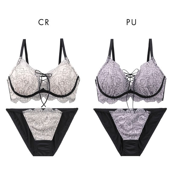 ジュリアンジェ 二浴レースフロント編み上げ レーシー ブラセット BCD65-85 大きいサイズ 谷間 ブラジャー ショーツ セット SPICY