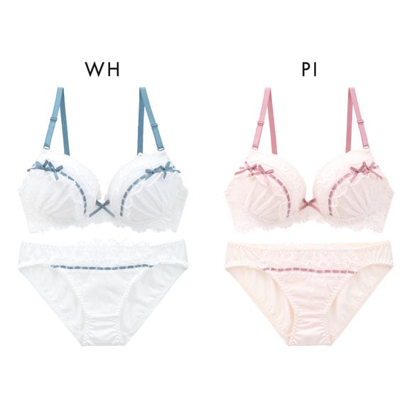 ピュアシェリ リボン通し ブラショーツセット 盛りブラ 谷間ブラ 大きいサイズ PURECHERIE