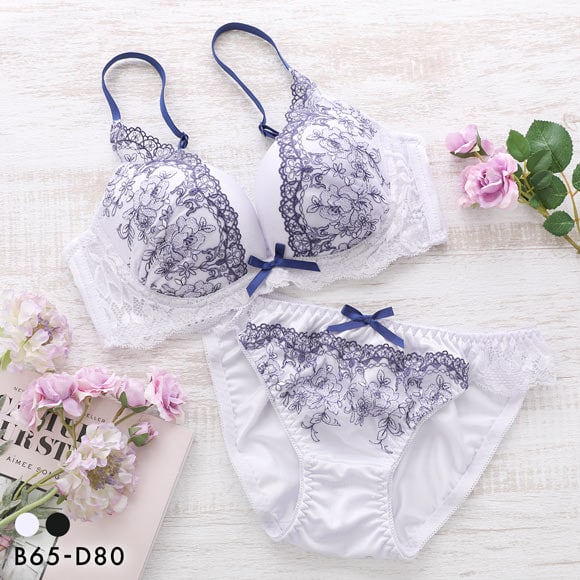 ピュアシェリ 花柄チュール ブラセット BCD 谷間 盛り 脇寄せ ブラジャー ショーツ セット PURECHERIE