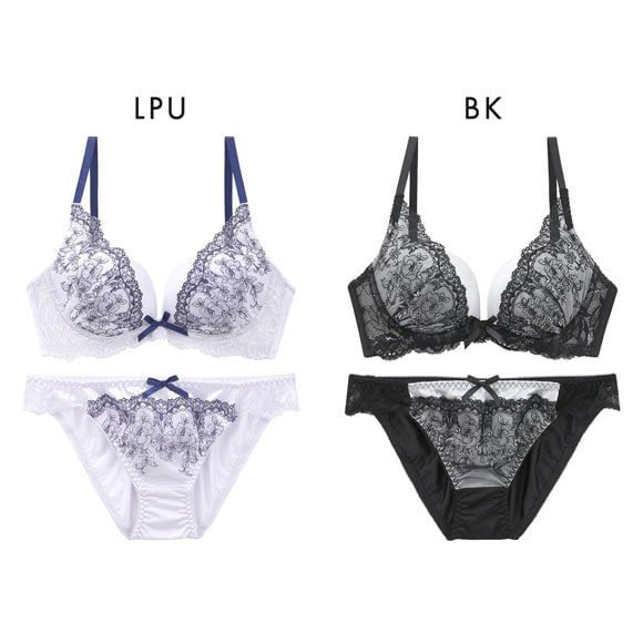 ピュアシェリ 花柄チュール ブラセット BCD 谷間 盛り 脇寄せ ブラジャー ショーツ セット PURECHERIE