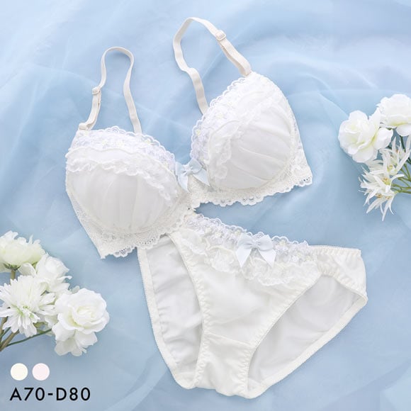 ピュアシェリ 花柄チュール×ハーフ ブラセット ABCD 谷間 盛り 脇寄せ ブラジャー ショーツ セット PURECHERIE