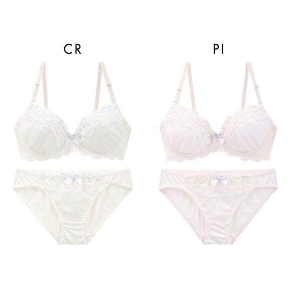 ピュアシェリ 花柄チュール×ハーフ ブラセット ABCD 谷間 盛り 脇寄せ ブラジャー ショーツ セット PURECHERIE