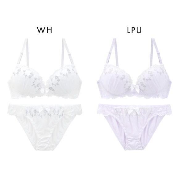 ピュアシェリ ラメ入り花柄チュールレース ノンワイヤー ブラセット M L LL セット ワイヤレス 大きいサイズ PURECHERIE