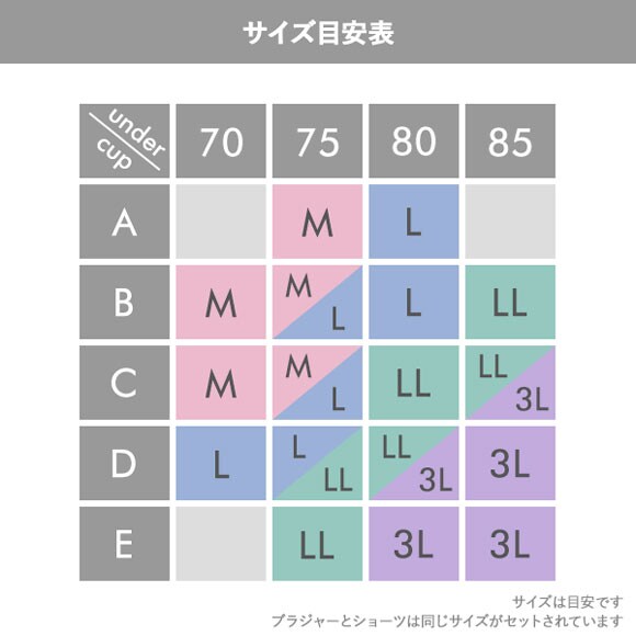 ピュアシェリ ラメ入り花柄チュールレース ノンワイヤー ブラセット M L LL セット ワイヤレス 大きいサイズ PURECHERIE