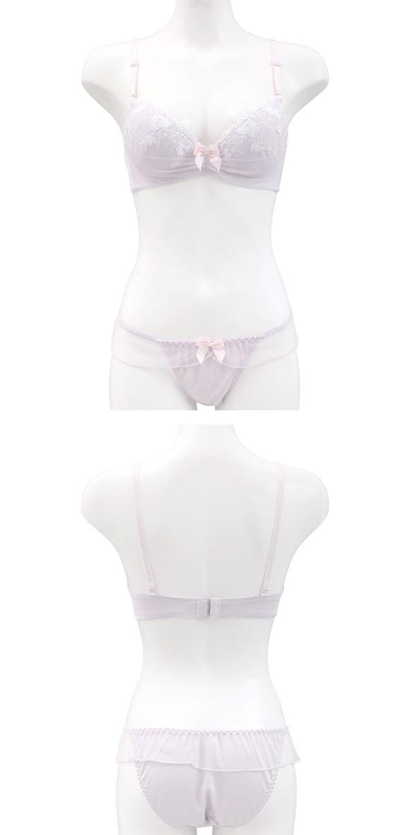 ピュアシェリ 花柄チュールハーフレース ノンワイヤー ブラセット M L LL 3L ブラジャー ショーツ 大きいサイズ PURECHERIE