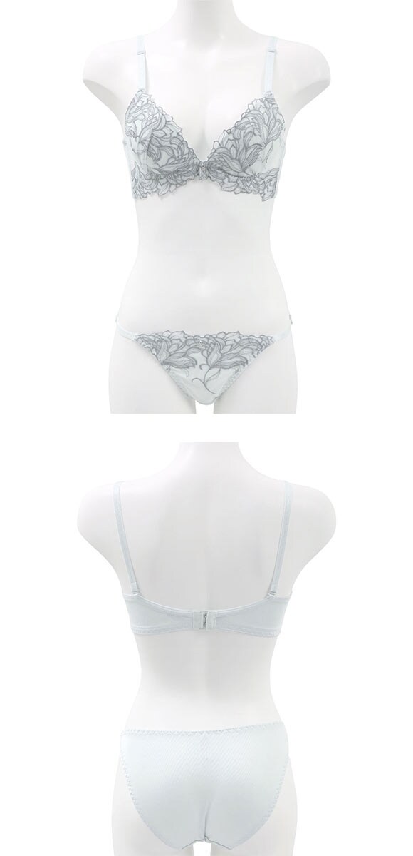 エクラ ブラジャー ショーツ セット 脇高花柄ラメ入チュール ECLAT