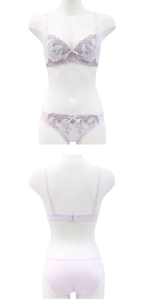 ピュアシェリ 3色小花×シアーヴェール ブラセット ABCD 大きいサイズ 谷間 盛り 脇寄せ ブラジャー ショーツ セット PURECHERIE