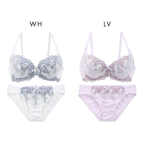 ピュアシェリ 3色小花×シアーヴェール ブラセット ABCD 大きいサイズ 谷間 盛り 脇寄せ ブラジャー ショーツ セット PURECHERIE