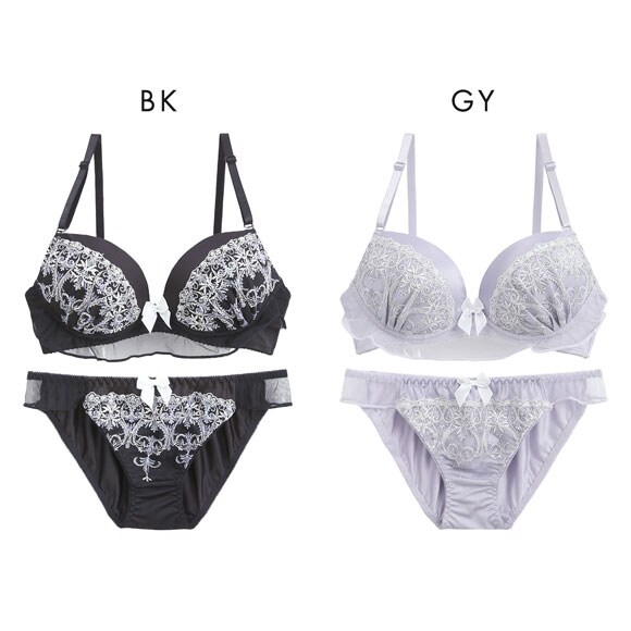 ピュアシェリ ブラジャー ショーツ セット サテン ラメ入チュールレース PURECHERIE