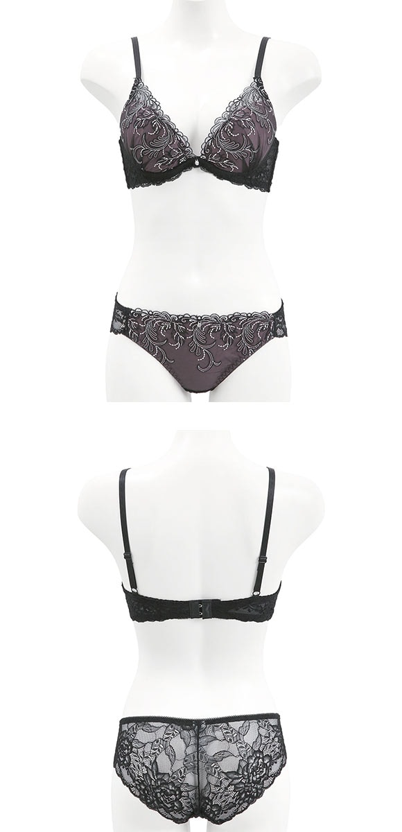 ピュアシェリ アイビーラメチュール ブラセット ABCD ブラジャー ショーツ セット 谷間 L字 脇寄せ 盛り PURECHERIE