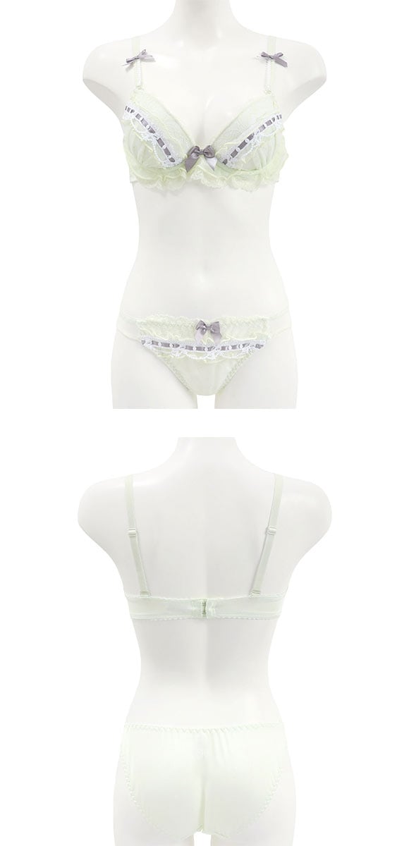 ピュアシェリ シアーフリル リボン通し ブラセット ABCD ブラジャー ショーツ セット 大きいサイズ 谷間 L字 脇寄せ PURECHERIE