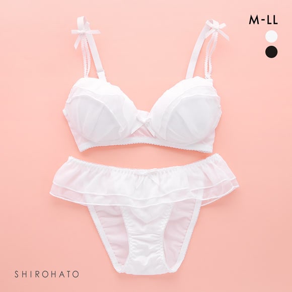 ピュアシェリ ラメシフォンフリル ノンワイヤー ブラセット M L LLブラジャー ショーツ セット ワイヤレス 大きいサイズ PURECHERIE