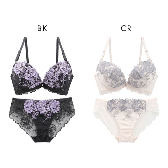 エクラ 脇高 ラメローズレース ブラセット BCD65-85 ブラジャー ショーツ セット 脇肉 谷間 脇寄せ ECLAT