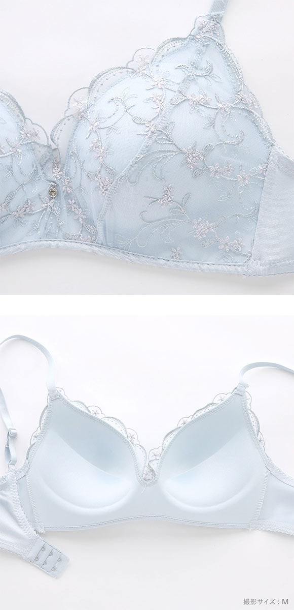 楽して美胸ができるブラ 脇高ノンワイヤーブラジャー チュールレース M L LL 3L ふっくら もちもち 谷間 楽ちん ワイヤレス
