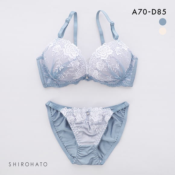 ピュアシェリ 脇高 アンティーク花柄チュール ブラセット ABCD70-85 盛り 谷間 美胸 寄せ ブラジャー ショーツ セット PURECHERIE