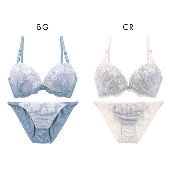 ピュアシェリ 脇高 アンティーク花柄チュール ブラセット ABCD70-85 盛り 谷間 美胸 寄せ ブラジャー ショーツ セット PURECHERIE