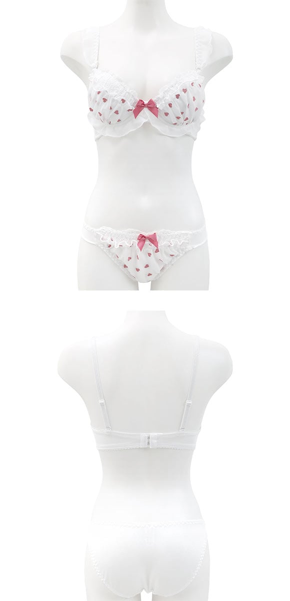 ピュアシェリ ハート刺繍シフォン ノンワイヤー ブラセット M L LLブラジャー ショーツ セット  極厚パッド 楽ちん 盛り PURECHERIE