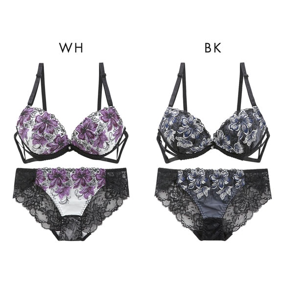 ピュアシェリ レーシーサイドクロス ブラセット ABCD ブラジャー ショーツ セット 盛り 谷間 美胸 L字 脇寄せ 総レース PURECHERIE