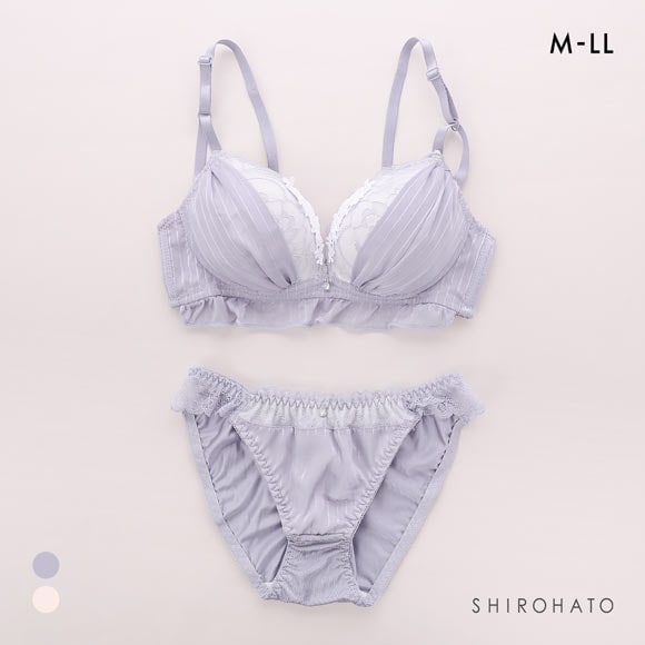 ピュアシェリ ストライプシフォン ノンワイヤー ブラセット M L LLブラジャー ショーツ 大きいサイズ 谷間 脇寄せ 盛り PURECHERIE