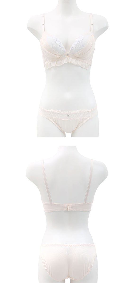 ピュアシェリ ストライプシフォン ノンワイヤー ブラセット M L LLブラジャー ショーツ 大きいサイズ 谷間 脇寄せ 盛り PURECHERIE